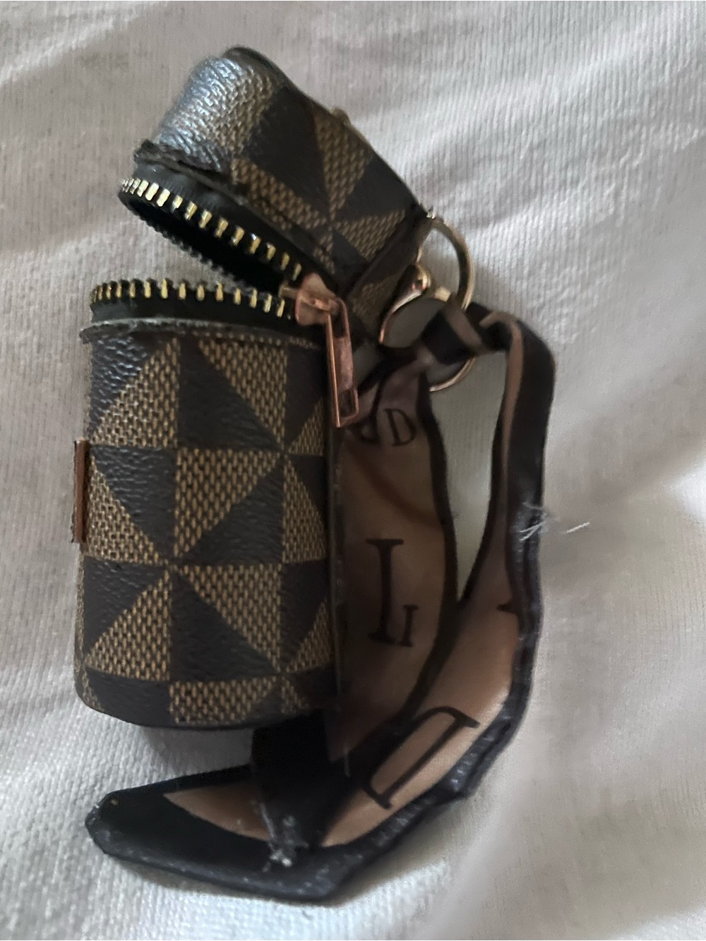 Brown Geometric Pattern Key Pouch - Unbranded